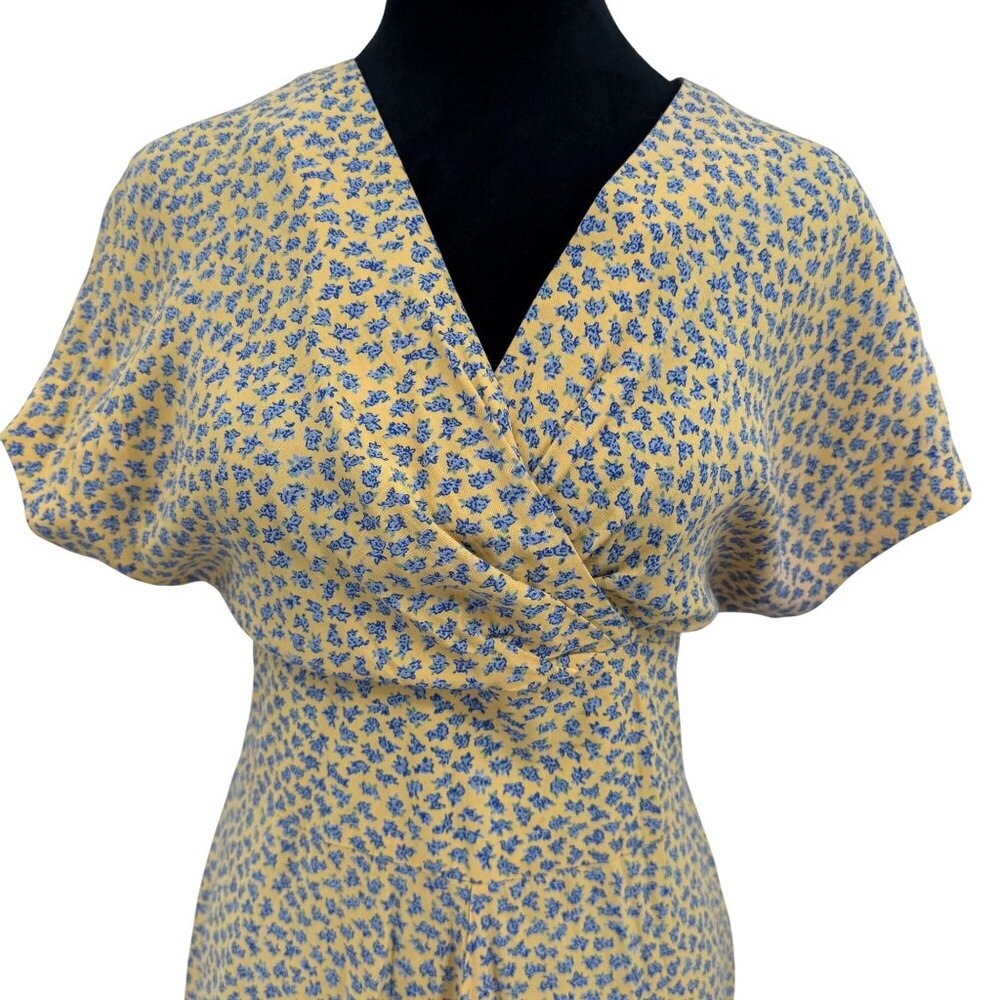 Casual Corner Womens Maxi Dress Yellow Floral Faux Wrap Dress 6 Modest Cottage‎